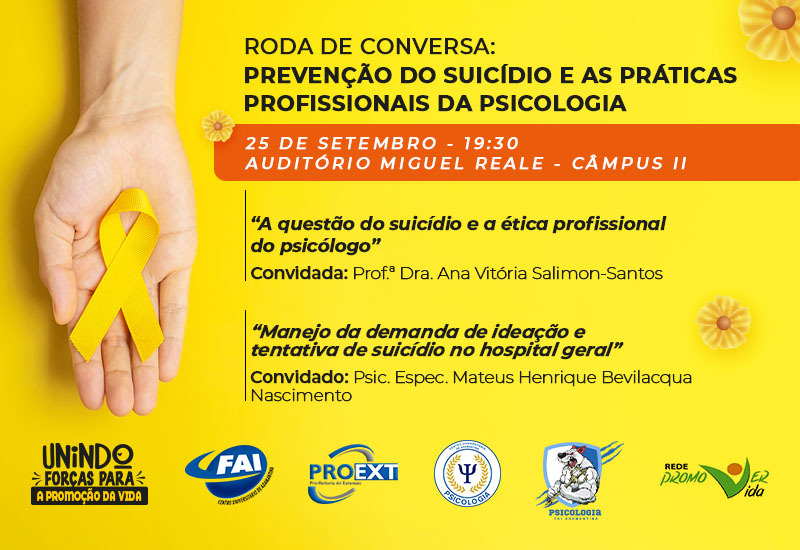 Centro Universitário promove Roda de Conversa sobre o Suicídio nesta segunda-feira