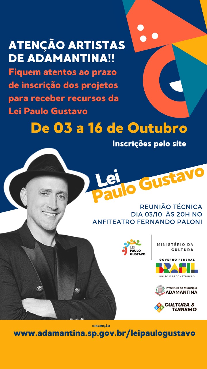 Prefeitura de Adamantina realizará reunião técnica para apresentação da Lei Paulo Gustavo