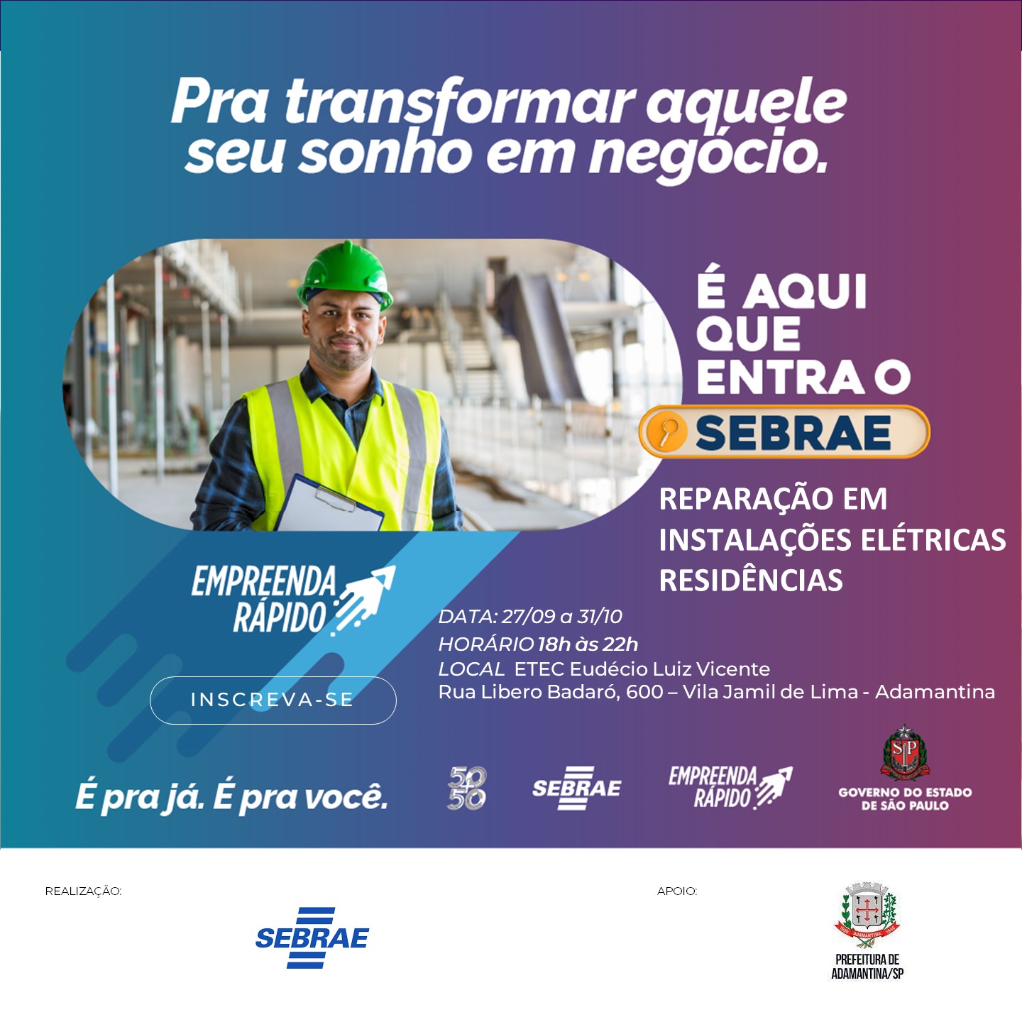 Curso de reparação em instalações elétricas residenciais estão com inscrições abertas