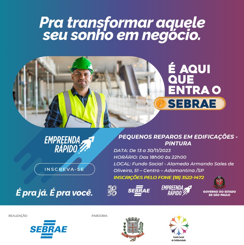 Fundo Social de Solidariedade de Adamantina abre inscrições para o curso de pequenos reparos em edificações – pintura