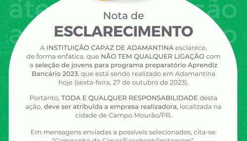 Instituição Capaz publica Nota de Esclarecimento sobre programa de seleção