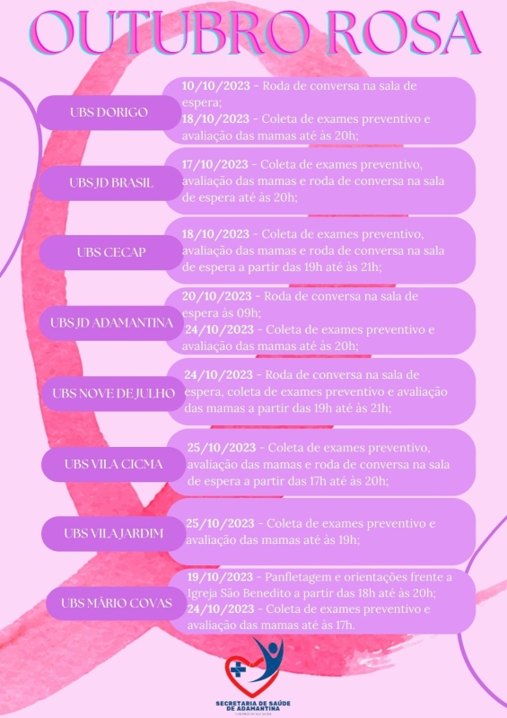 Secretaria de Saúde de Adamantina promove ação alusiva ao Outubro Rosa