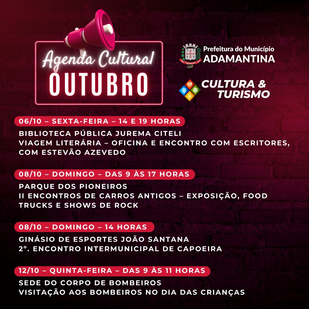 Confira as atividades do final de semana em Adamantina