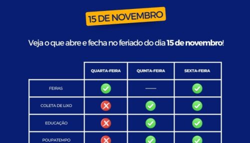 Confira o que abre e fecha em Adamantina no feriado de Proclamação da República