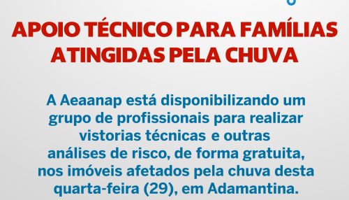 Apoio Técnico para famílias atingidas pela chuva.