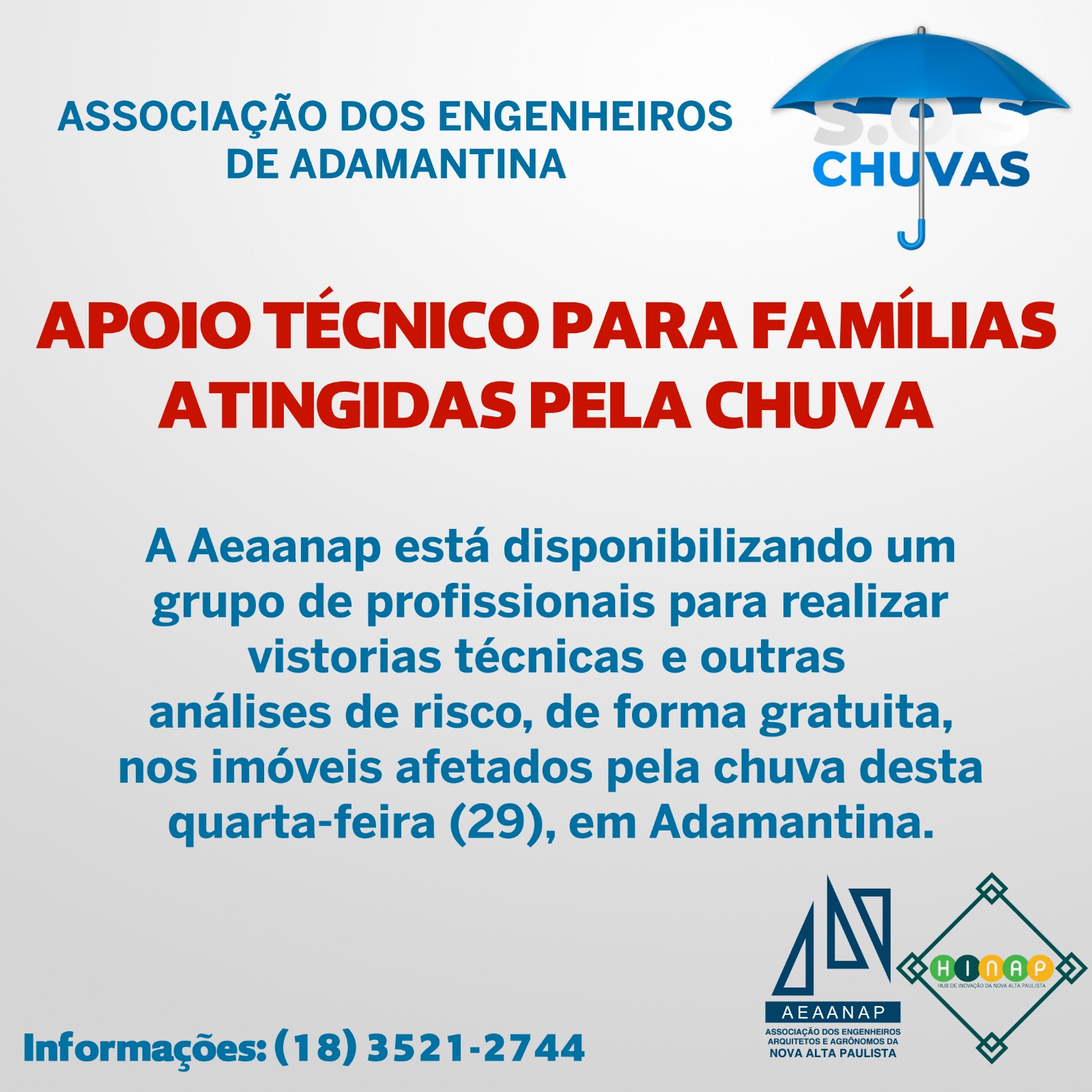 Apoio Técnico para famílias atingidas pela chuva.