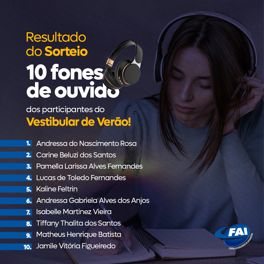 Centro Universitário sorteia dez fones de ouvidos para participantes presenciais do Vestibular de Verão 2024