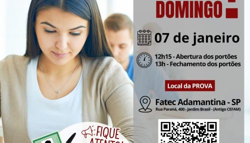 Vestibular da FATEC Adamantina será neste domingo, 07/01.