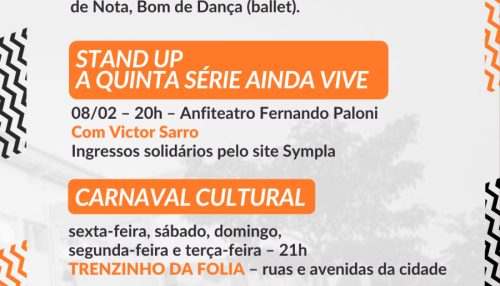 Prefeitura de Adamantina divulga agenda cultural de fevereiro