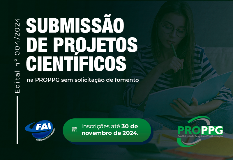 Centro Universitário abre período de submissão  de projetos de pesquisa sem fomento