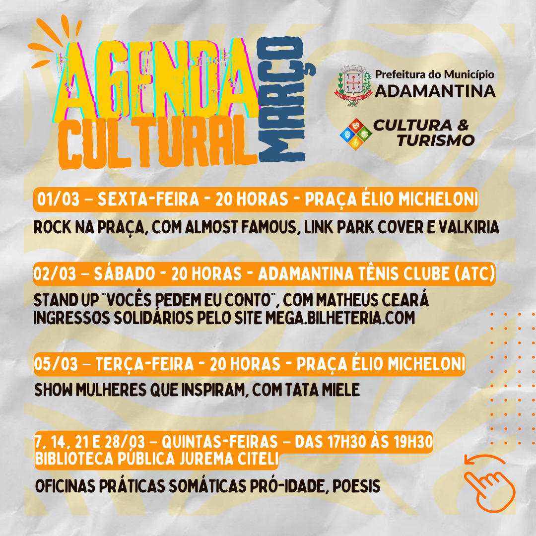 Agenda cultural de março em Adamantina começa com Rock na Praça