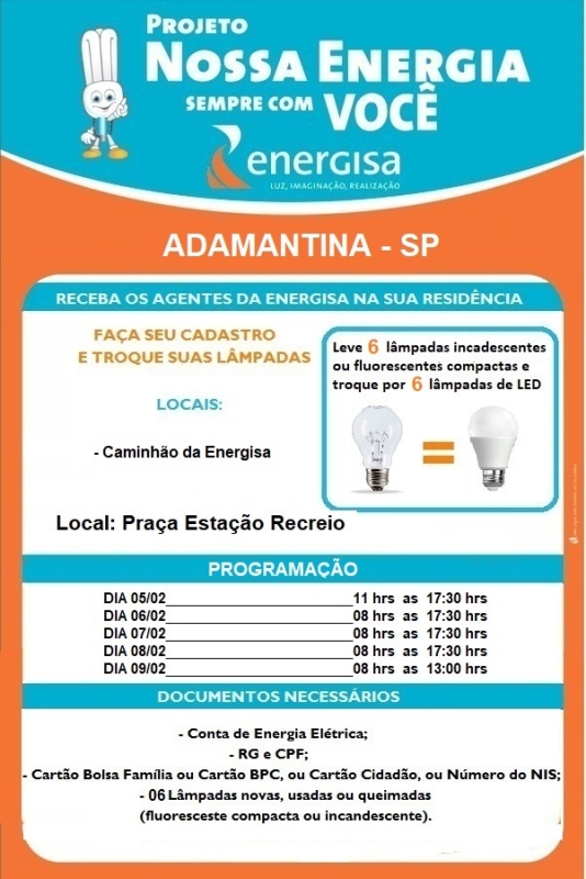 Adamantina recebe unidade móvel da Energisa para troca de lâmpadas para famílias inscritas no programa Tarifa Social de Energia Elétrica