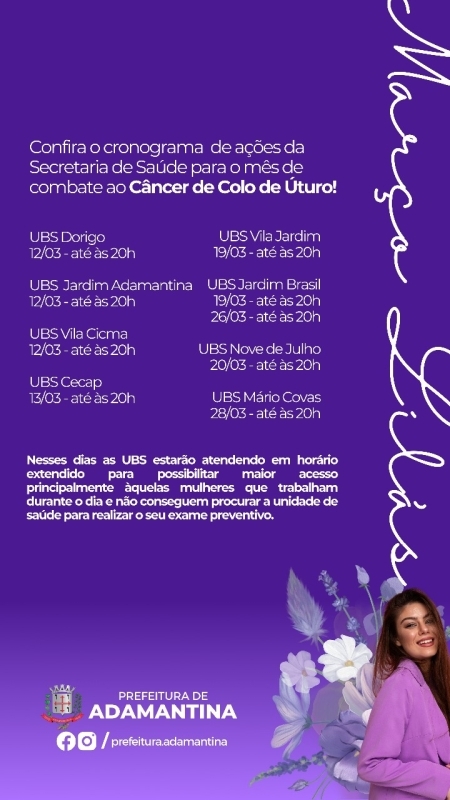 “Campanha Março Lilás” atende em horário estendido na UBS do Jardim Brasil e do Mário Covas nesta semana