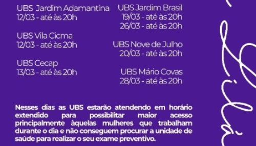 Campanha “Março Lilás” promovida pela Secretaria de Saúde para mulheres continua na próxima semana