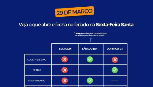 Confira como será o funcionamento das repartições públicas municipais no feriado nacional da Sexta-feira Santa em Adamantina