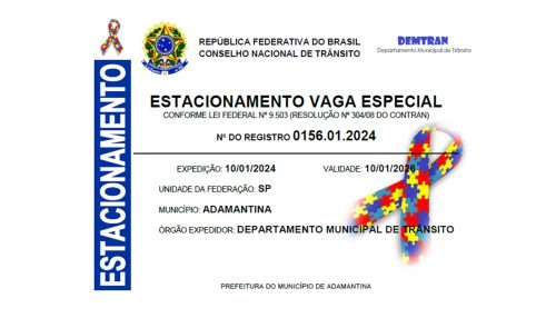 Autistas tem direito a vaga de estacionamento especial em Adamantina