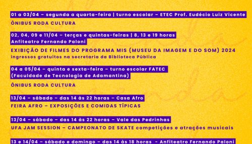 Prefeitura de Adamantina divulga agenda cultural de abril