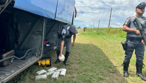 PM Rodoviária apreende drogas e faz duas prisões em ônibus na SP-294, em Flórida Paulista