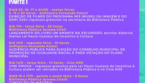 Secretaria de Cultura e Turismo divulga agenda cultural do mês de maio