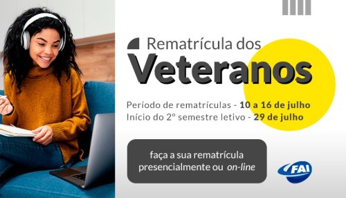 Centro Universitário abre período de rematrículas para o segundo semestre letivo