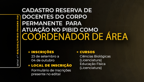 Centro Universitário abre inscrições para cadastro  reserva de coordenadores de área do Pibid