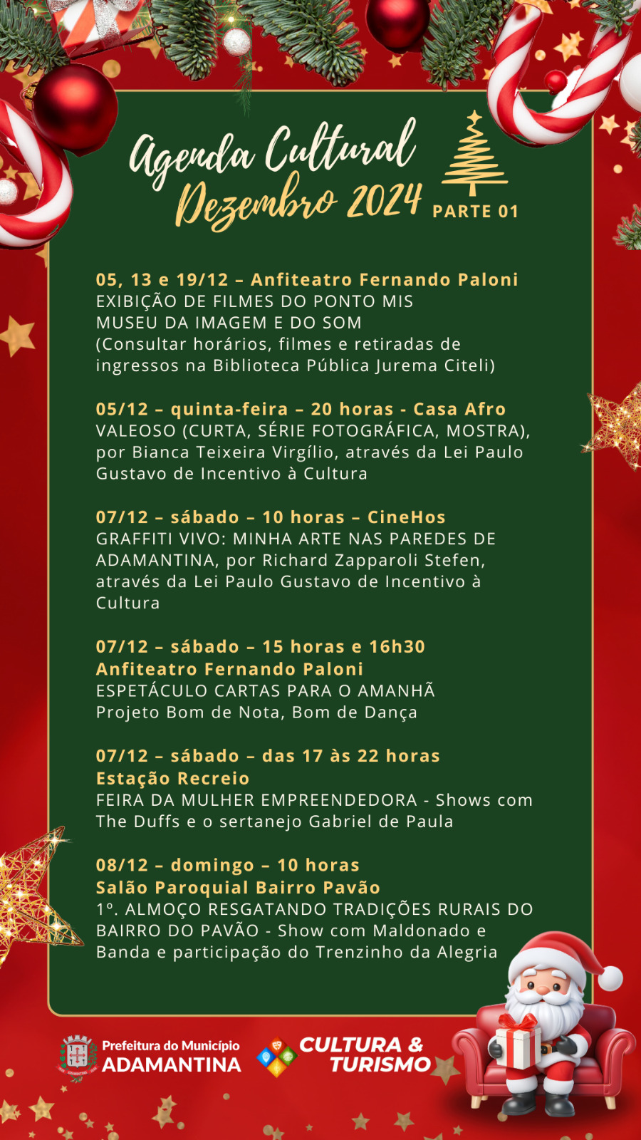 Secretaria de Cultura e Turismo de Adamantina divulga programação cultural de dezembro