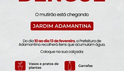 Prefeitura de Adamantina inicia mutirão de combate à dengue no Jardim Adamantina nesta segunda-feira (10)