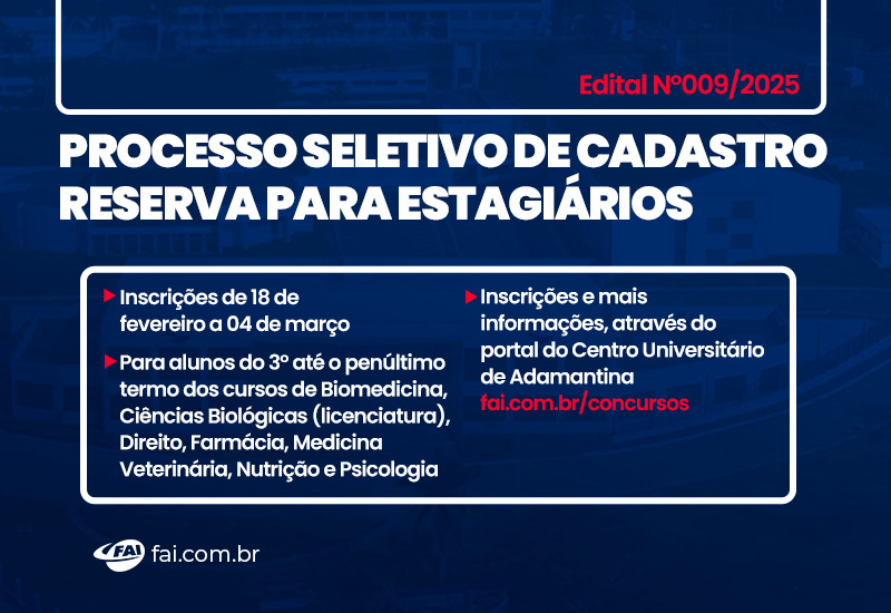 FAI tem inscrições abertas de processo seletivo de cadastro reserva para estagiários
