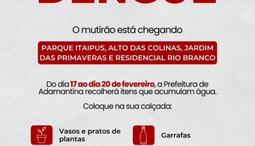 Mutirão de combate ao mosquito Aedes Aegypti será realizado no Parque Itaipus, Alto das Colinas, Jardim das Primaveras e Residencial Rio Branco