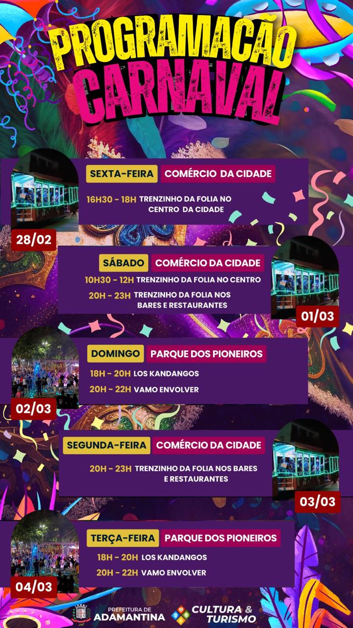 Confira como será a programação de carnaval em Adamantina