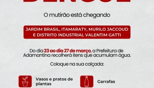 Mutirão contra o mosquito Aedes aegypti será realizado no Jardim Brasil, Itamaraty, Murilo Jaccoud e Distrito Industrial Valentim Gatti na próxima semana
