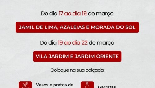 Mutirão de combate ao mosquito Aedes Aegypti será realizado em dois setores diferentes na próxima semana (17)
