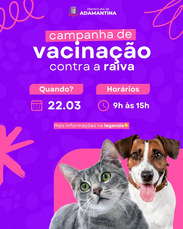 Prefeitura de Adamantina realiza Campanha de Vacinação Antirrábica neste sábado (22)