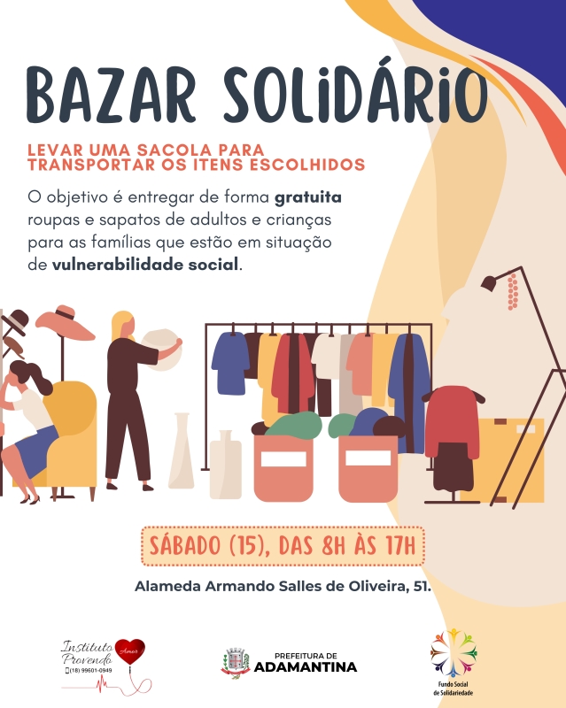 Fundo Social de Solidariedade de Adamantina promove bazar solidário neste sábado (15)