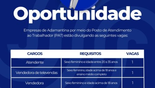 PAT de Adamantina divulga oportunidades de emprego