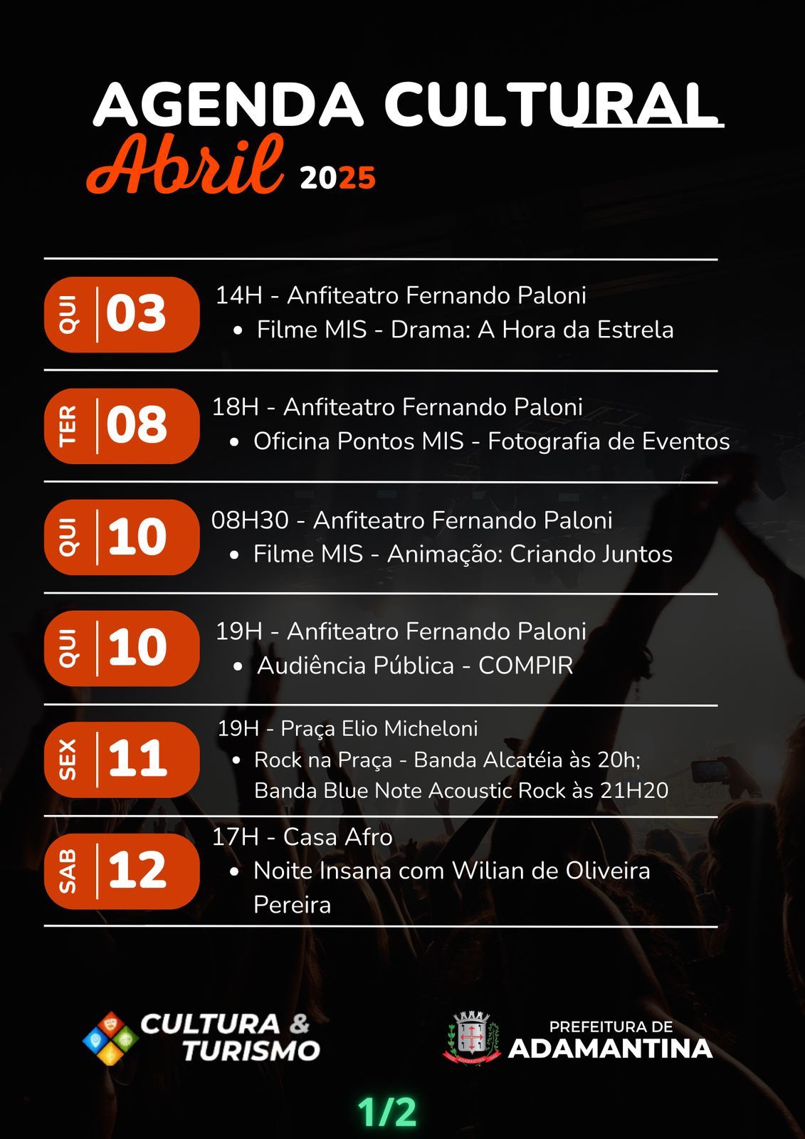 Prefeitura de Adamantina divulga programações que integram a agenda cultural do mês de abril