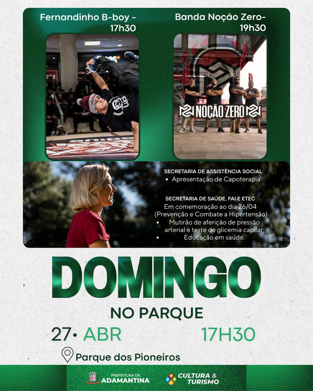 Agenda cultural de abril chega ao fim com mais uma edição do Domingo no Parque