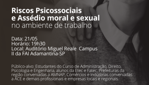 FAI sedia palestra sobre Assédio Moral e Riscos Psicossociais no ambiente de trabalho dia 21