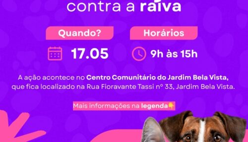 Ação de vacinação antirrábica será realizada neste sábado (17) em Adamantina