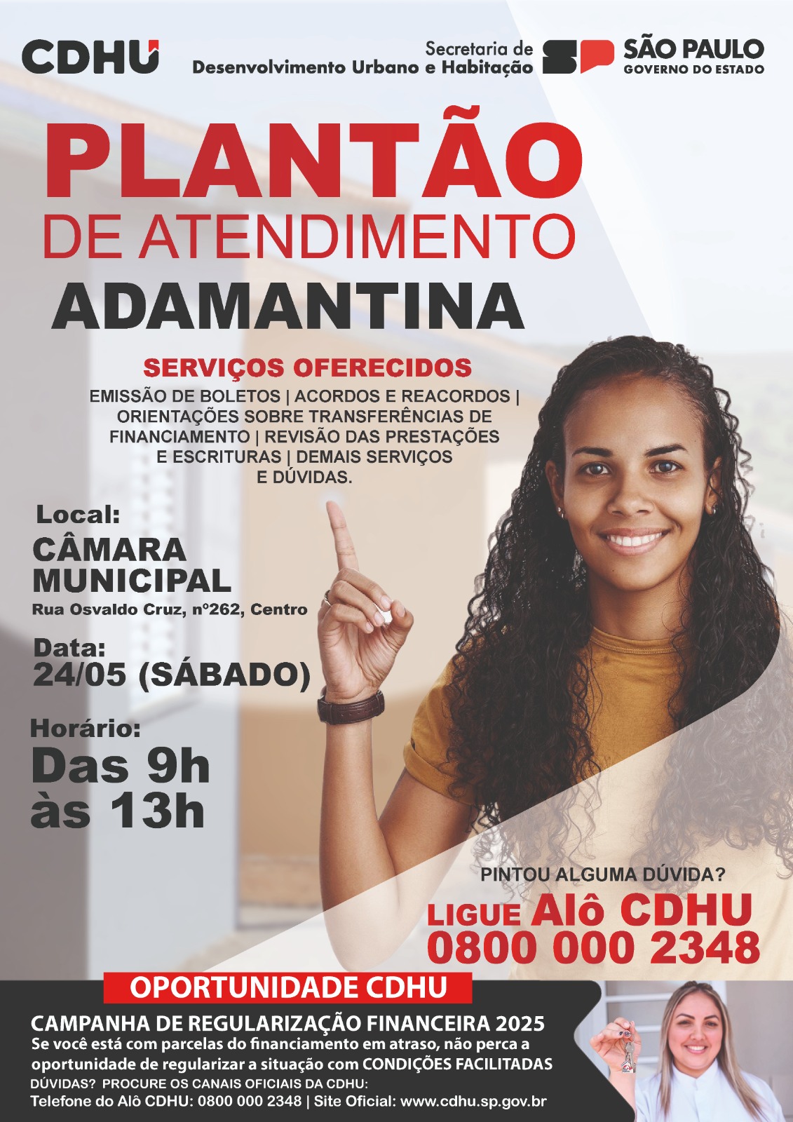 Adamantina recebe plantão de atendimentos de mutuários da CDHU