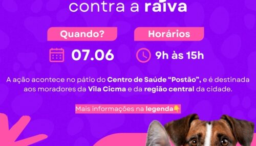 Ação de vacinação antirrábica será realizada neste sábado (7) em Adamantina