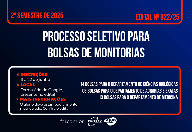 FAI abre processo seletivo para 30 bolsas de monitoria