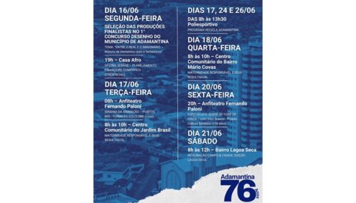 Confira a programação que acontece em Adamantina neste final de semana