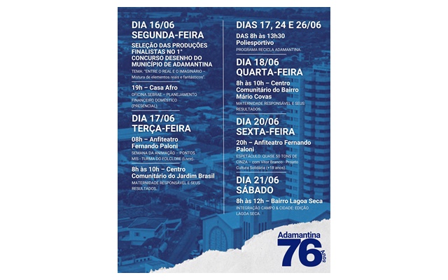 Confira a programação que acontece em Adamantina neste final de semana