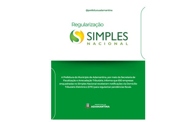 Prefeitura de Adamantina informa sobre regularização das empresas do Simples Nacional