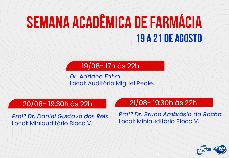 Semana Acadêmica de Farmácia da FAI acontece de 19 a 21 de agosto