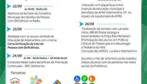 Conselho Municipal dos Direitos da Pessoa com Deficiência e Secretaria de Assistência Social realizam Semana dos Direitos da Pessoa com Deficiência
