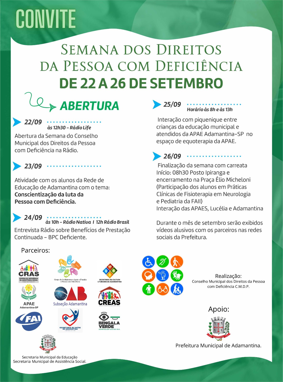 Conselho Municipal dos Direitos da Pessoa com Deficiência e Secretaria de Assistência Social realizam Semana dos Direitos da Pessoa com Deficiência