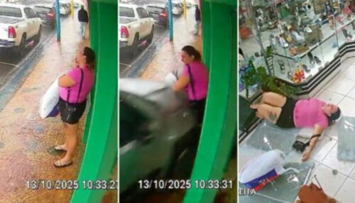 Carro invade calçada e atinge mulher em porta de loja no centro de Adamantina