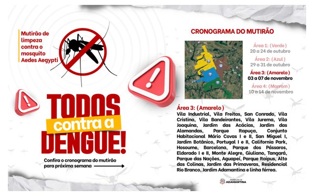 Mutirão contra o mosquito Aedes Aegypti avança e será realizado em novos bairros a partir da próxima semana